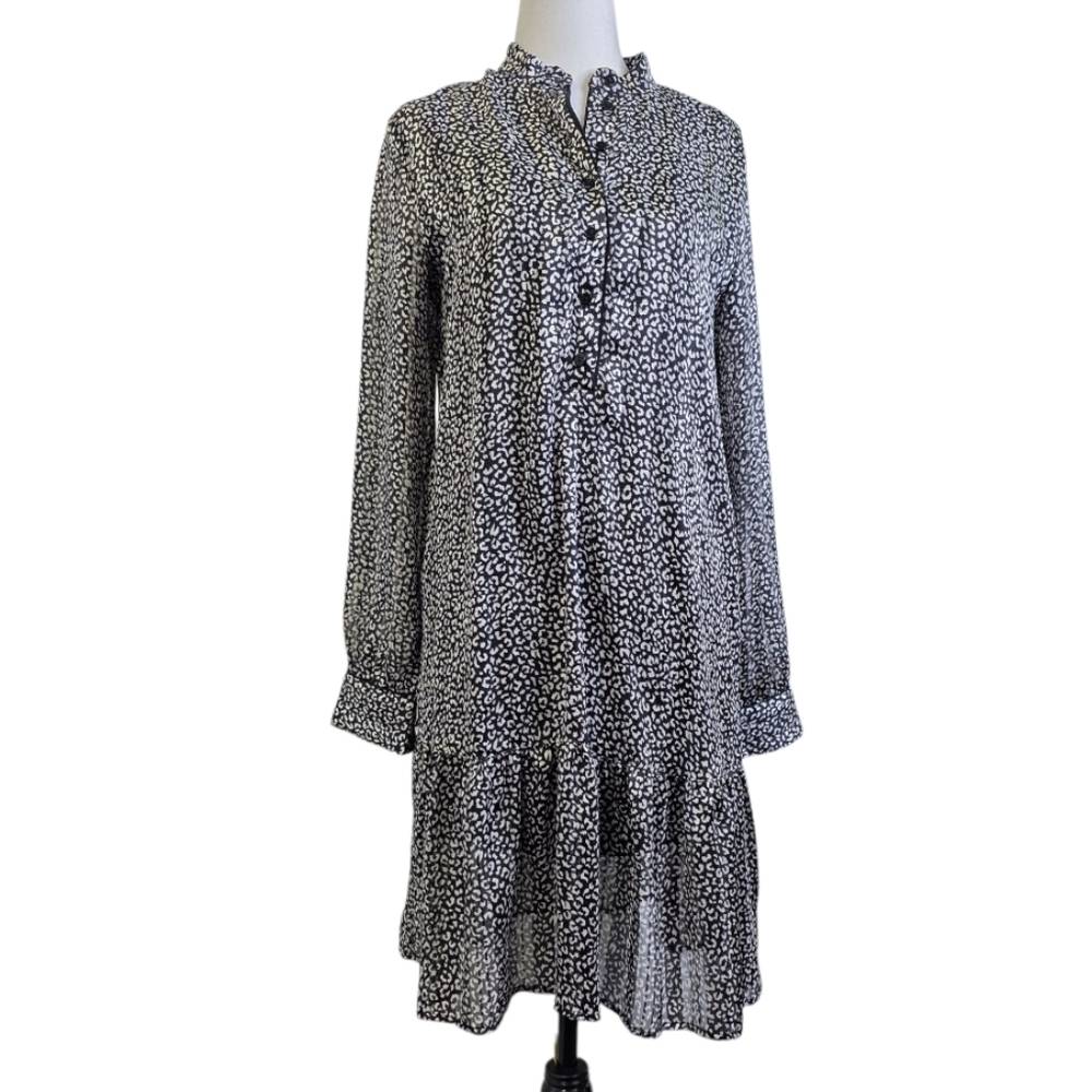 Tristan metallic Abstract Print long sleeves  button up midi dress